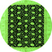 Round Machine Washable Oriental Green Modern Area Rugs, wshabs4197grn