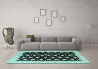 Machine Washable Oriental Light Blue Modern Rug, wshabs4197lblu