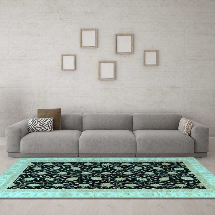 Machine Washable Oriental Light Blue Modern Rug in a Living Room, wshabs4197lblu
