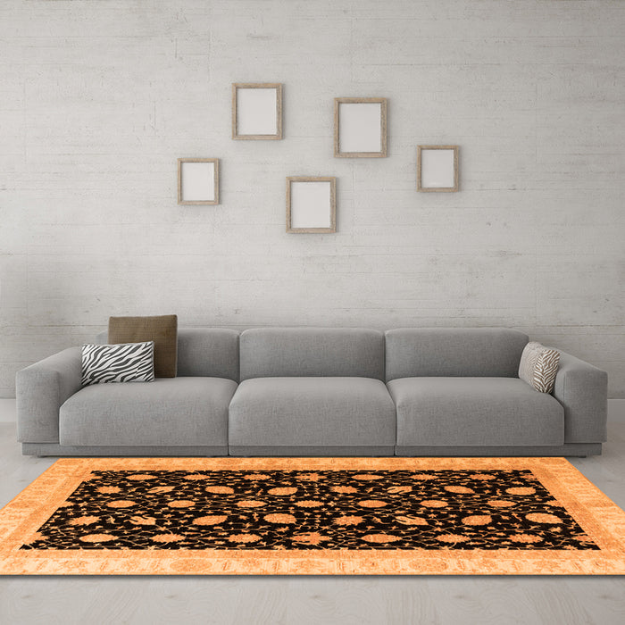 Machine Washable Oriental Orange Modern Area Rugs in a Living Room, wshabs4197org