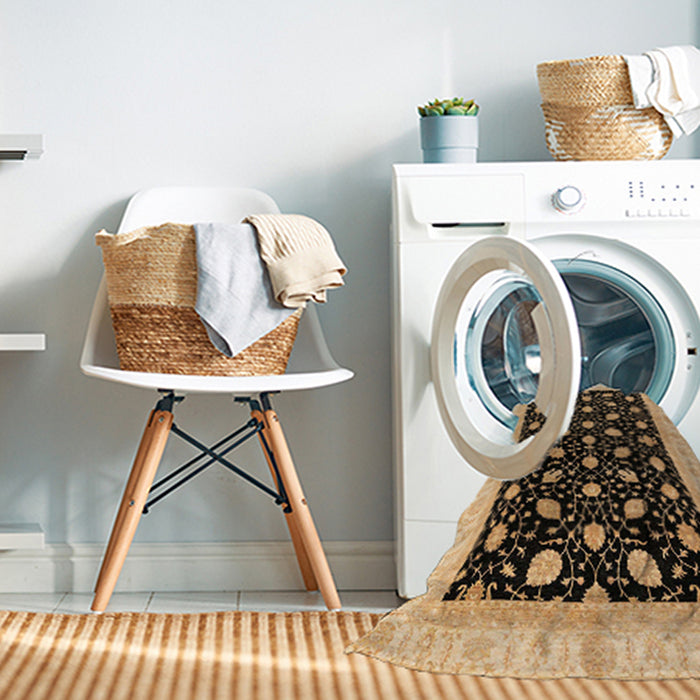 Machine Washable Abstract Bakers Brown Rug in a Washing Machine, wshabs4197