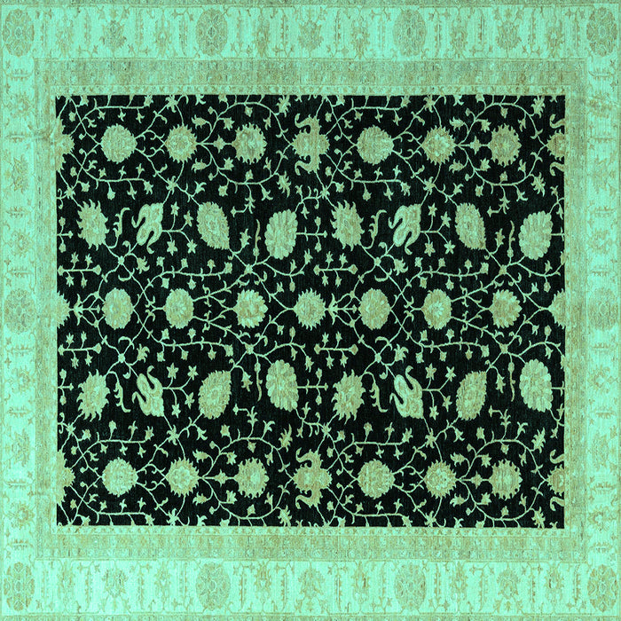 Square Machine Washable Oriental Turquoise Modern Area Rugs, wshabs4197turq