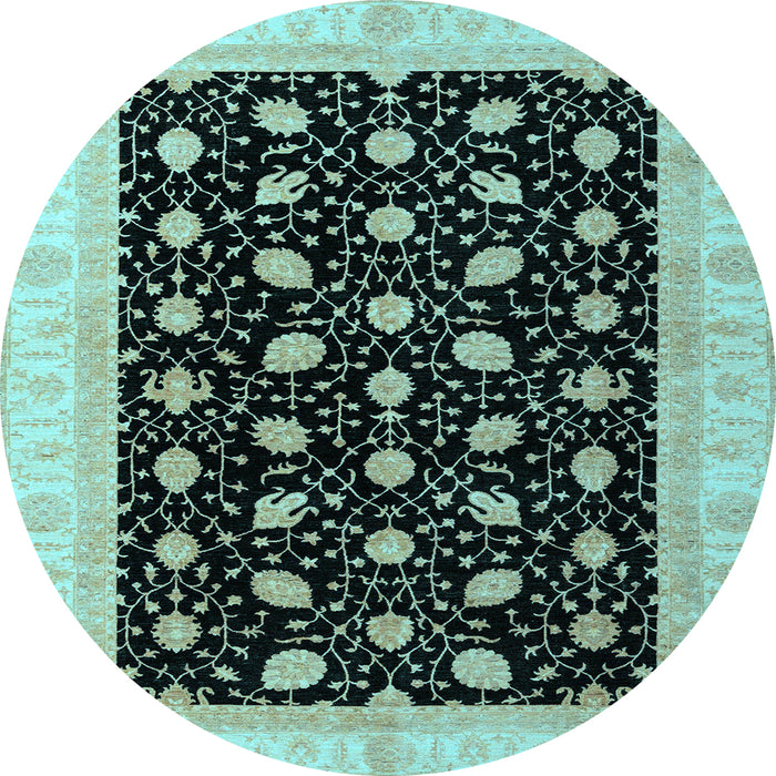 Round Machine Washable Oriental Light Blue Modern Rug, wshabs4197lblu