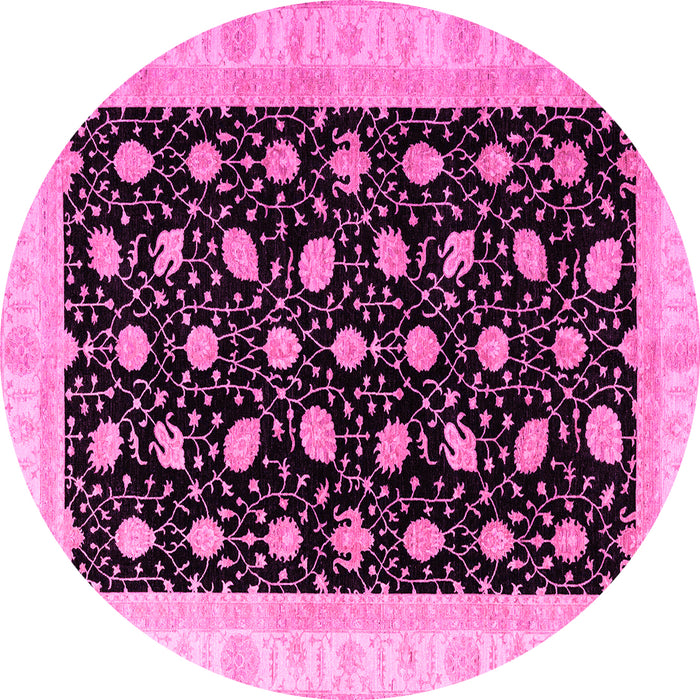 Round Machine Washable Oriental Pink Modern Rug, wshabs4197pnk