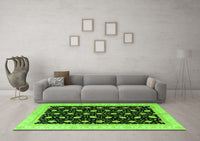 Machine Washable Oriental Green Modern Rug, wshabs4197grn