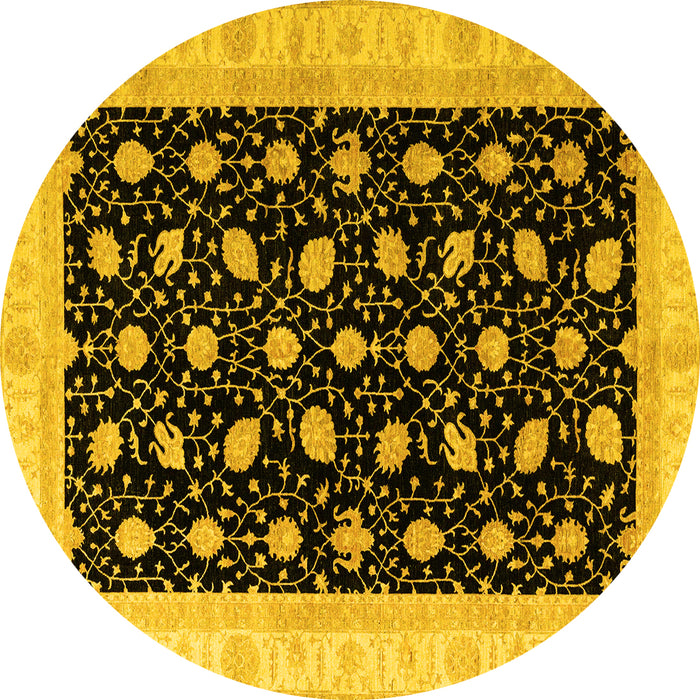 Round Machine Washable Oriental Yellow Modern Rug, wshabs4197yw