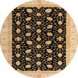Round Abstract Bakers Brown Oriental Rug, abs4197