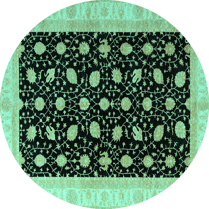 Round Machine Washable Oriental Turquoise Modern Area Rugs, wshabs4197turq