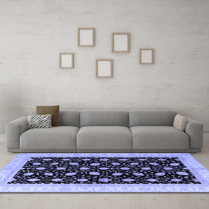 Machine Washable Oriental Blue Modern Rug in a Living Room, wshabs4197blu
