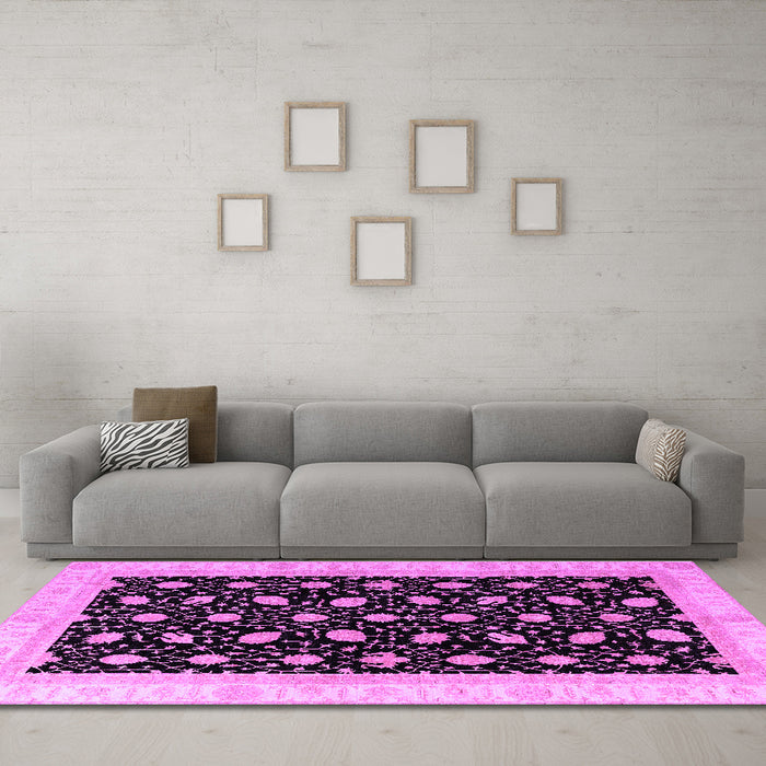 Machine Washable Oriental Purple Modern Area Rugs in a Living Room, wshabs4197pur