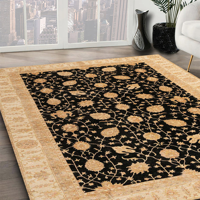 Machine Washable Abstract Bakers Brown Rug in a Family Room, wshabs4197