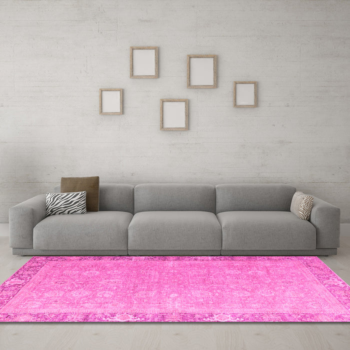 Machine Washable Oriental Pink Modern Rug in a Living Room, wshabs4198pnk