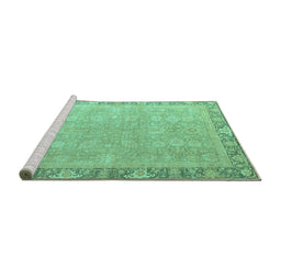 Sideview of Machine Washable Oriental Turquoise Modern Area Rugs, wshabs4198turq