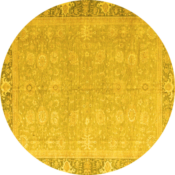 Round Machine Washable Oriental Yellow Modern Rug, wshabs4198yw