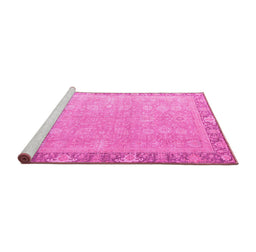 Sideview of Machine Washable Oriental Pink Modern Rug, wshabs4198pnk