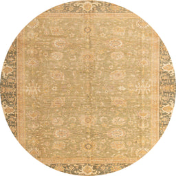 Round Abstract Orange Gold Oriental Rug, abs4198