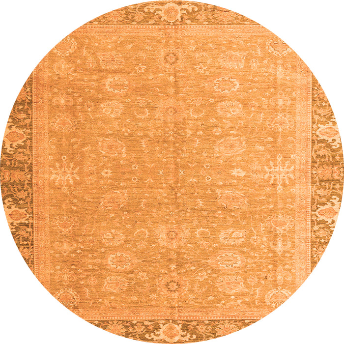Round Machine Washable Oriental Orange Modern Area Rugs, wshabs4198org
