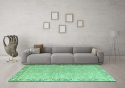 Machine Washable Oriental Turquoise Modern Area Rugs in a Living Room,, wshabs4198turq