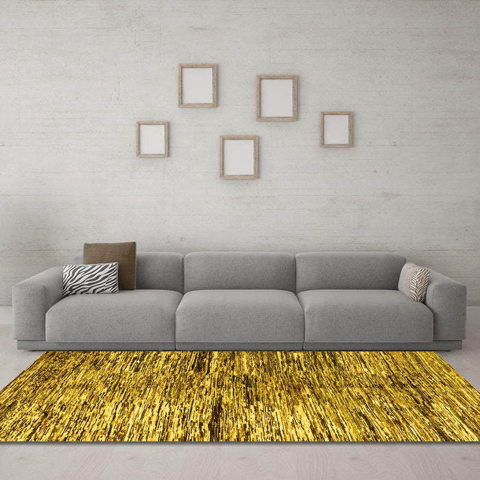 Machine Washable Oriental Yellow Modern Rug in a Living Room, wshabs4199yw
