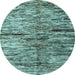 Round Machine Washable Oriental Light Blue Modern Rug, wshabs4199lblu