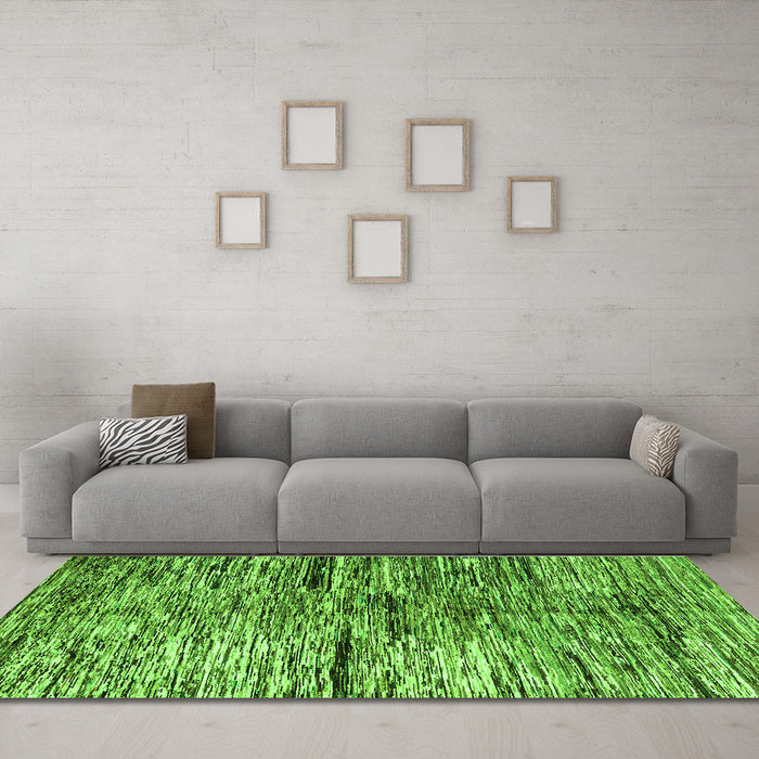 Machine Washable Oriental Green Modern Area Rugs in a Living Room,, wshabs4199grn