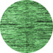 Round Machine Washable Oriental Emerald Green Modern Area Rugs, wshabs4199emgrn