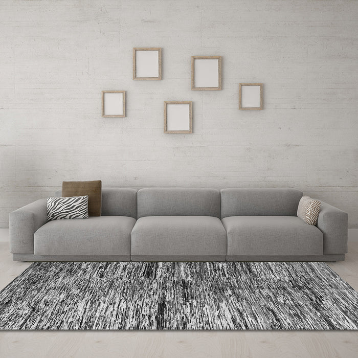 Machine Washable Oriental Gray Modern Rug in a Living Room,, wshabs4199gry