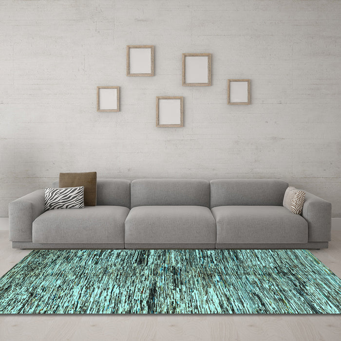 Machine Washable Oriental Light Blue Modern Rug in a Living Room, wshabs4199lblu