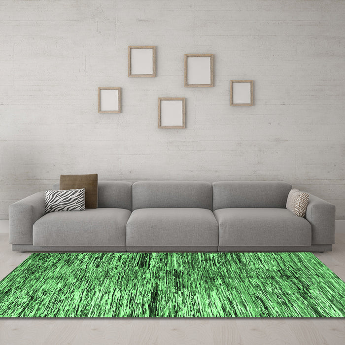 Machine Washable Oriental Emerald Green Modern Area Rugs in a Living Room,, wshabs4199emgrn