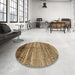 Round Machine Washable Abstract Brown Sand Brown Rug in a Office, wshabs419