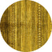 Round Machine Washable Abstract Yellow Modern Rug, wshabs419yw