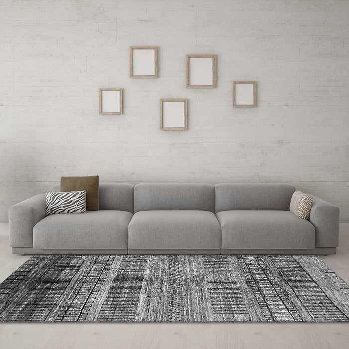 Machine Washable Abstract Gray Modern Rug in a Living Room,, wshabs419gry