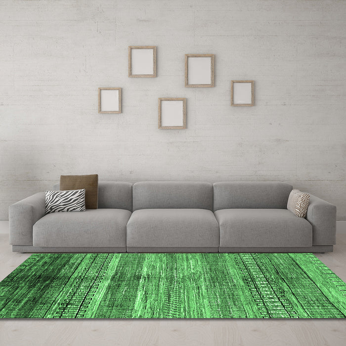 Machine Washable Abstract Emerald Green Modern Area Rugs in a Living Room,, wshabs419emgrn
