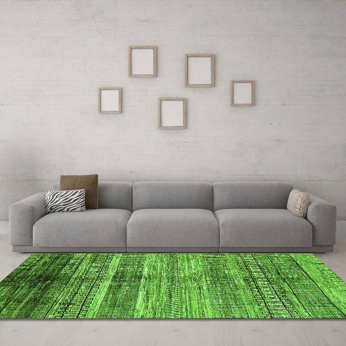 Machine Washable Abstract Green Modern Area Rugs in a Living Room,, wshabs419grn