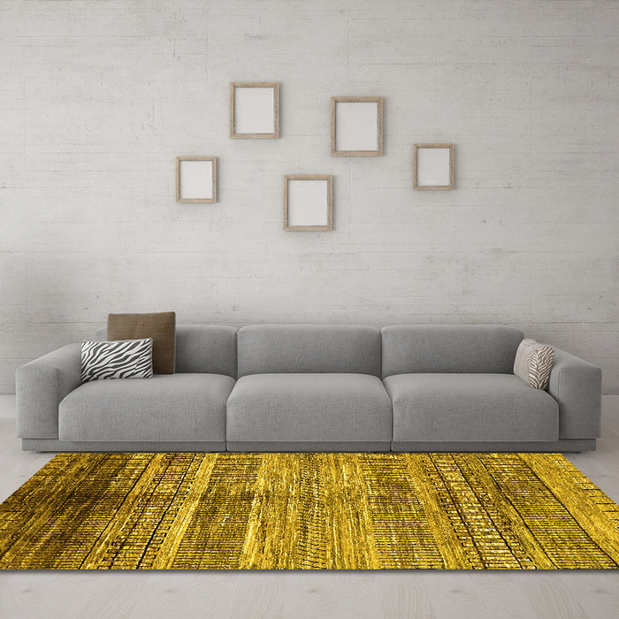 Machine Washable Abstract Yellow Modern Rug in a Living Room, wshabs419yw