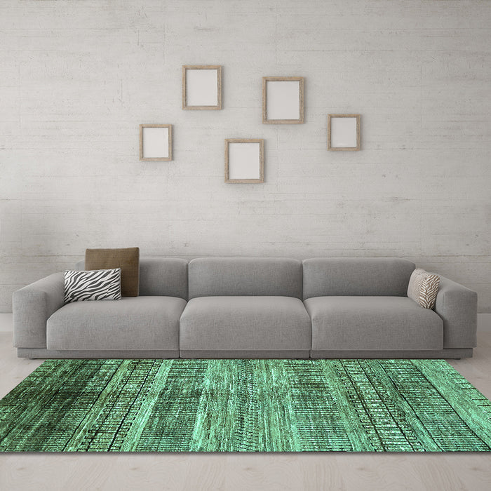 Machine Washable Abstract Turquoise Modern Area Rugs in a Living Room,, wshabs419turq