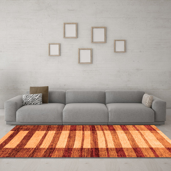 Machine Washable Abstract Orange Modern Area Rugs in a Living Room, wshabs41org