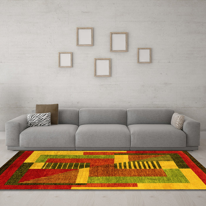Machine Washable Oriental Yellow Modern Rug in a Living Room, wshabs4200yw
