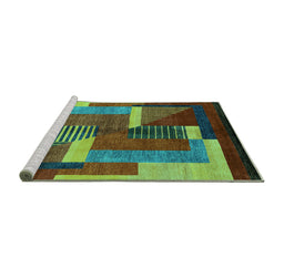 Sideview of Machine Washable Oriental Turquoise Modern Area Rugs, wshabs4200turq