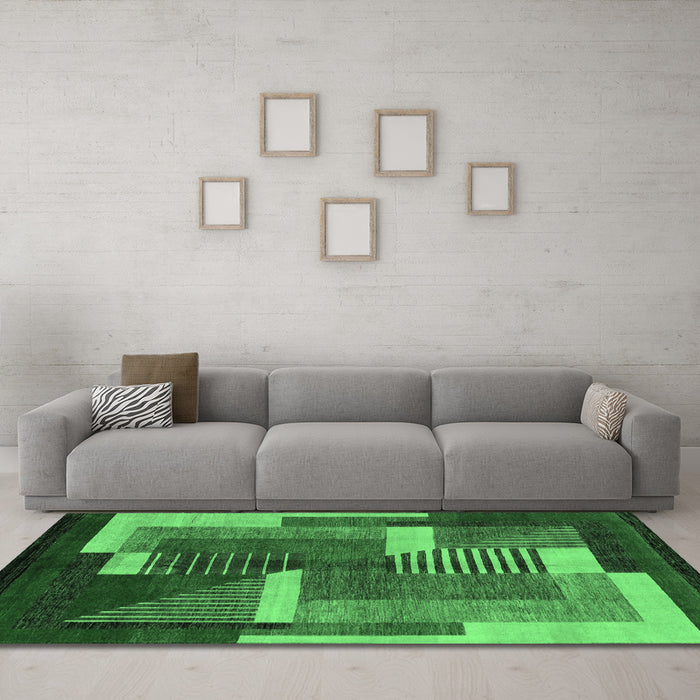 Machine Washable Oriental Emerald Green Modern Area Rugs in a Living Room,, wshabs4200emgrn