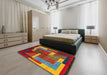 Abstract Dark Almond Brown Oriental Rug in a Bedroom, abs4200