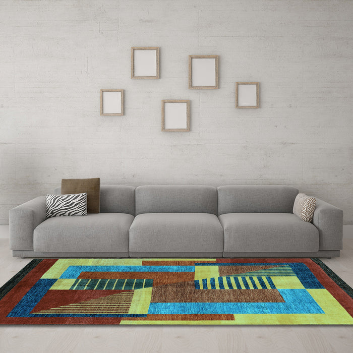 Machine Washable Oriental Light Blue Modern Rug in a Living Room, wshabs4200lblu