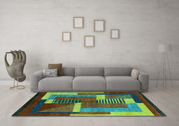 Machine Washable Oriental Turquoise Modern Area Rugs in a Living Room,, wshabs4200turq