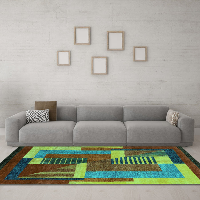 Machine Washable Oriental Turquoise Modern Area Rugs in a Living Room,, wshabs4200turq