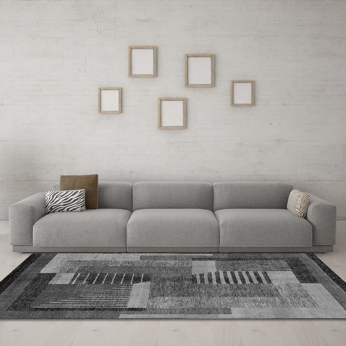 Machine Washable Oriental Gray Modern Rug in a Living Room,, wshabs4200gry