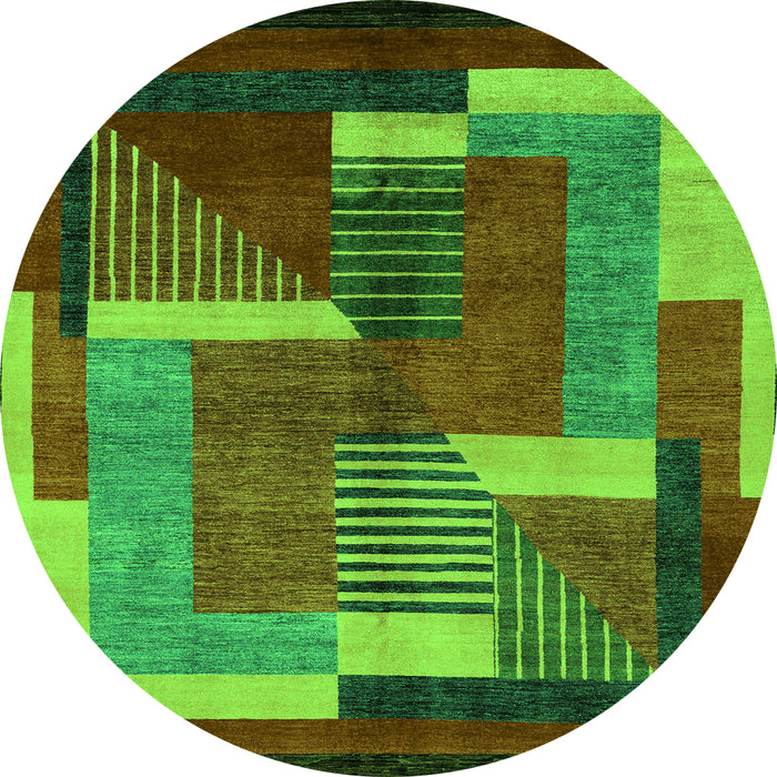 Round Machine Washable Oriental Green Modern Area Rugs, wshabs4200grn