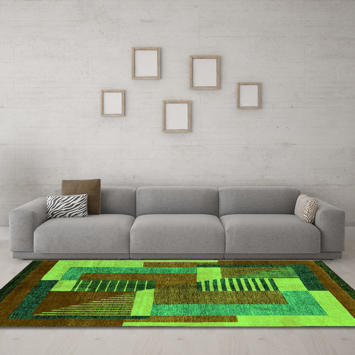 Machine Washable Oriental Green Modern Area Rugs in a Living Room,, wshabs4200grn