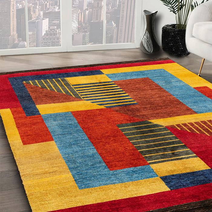 Abstract Dark Almond Brown Oriental Rug in Family Room, abs4200