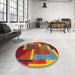 Round Machine Washable Abstract Dark Almond Brown Rug in a Office, wshabs4200