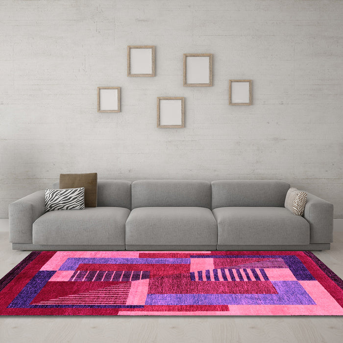 Machine Washable Oriental Pink Modern Rug in a Living Room, wshabs4200pnk